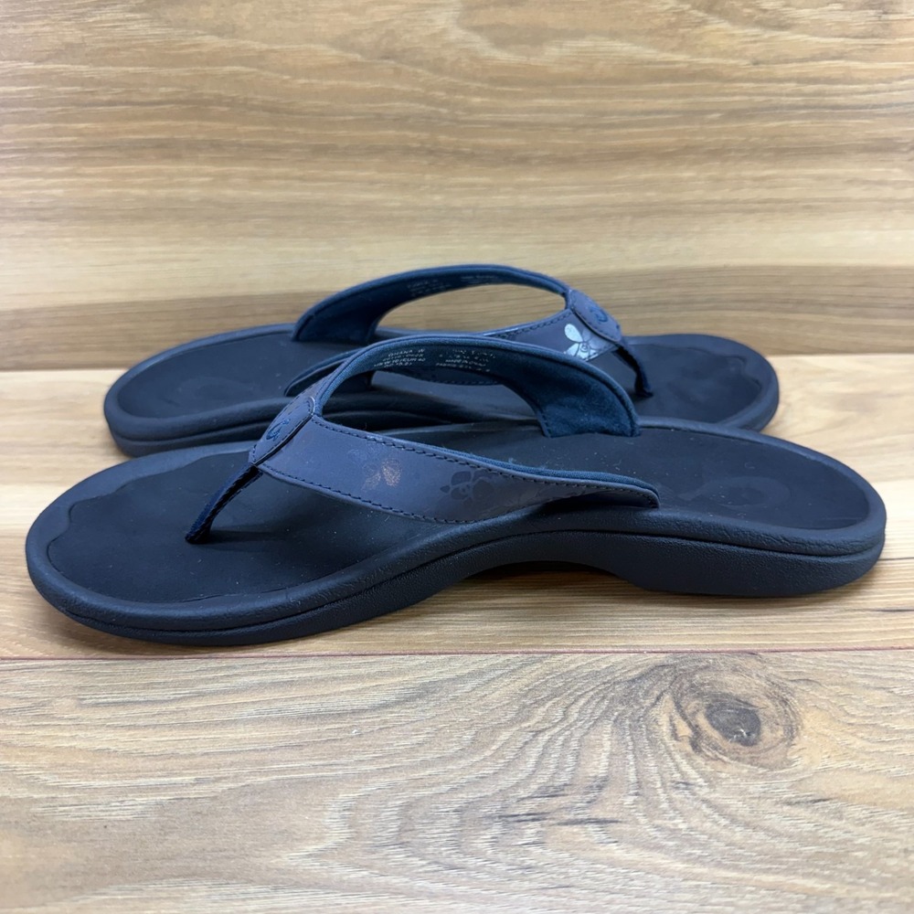 Olukai Ohana Flip Flops Womens 10 Blue Floral Thong Sandals Travel Casual - Picture 6 of 10